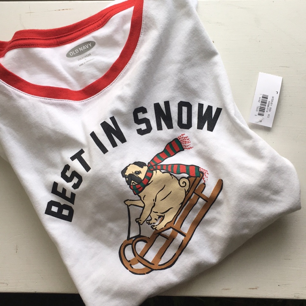 NWT Old Navy Fun Pug “Best in Snow” T-Shirt ❄️☃️🌨